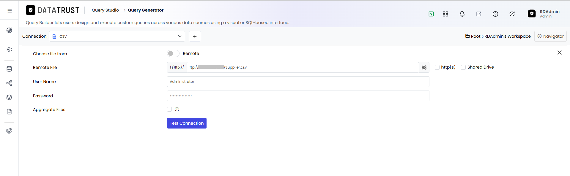 CSV Query screen
