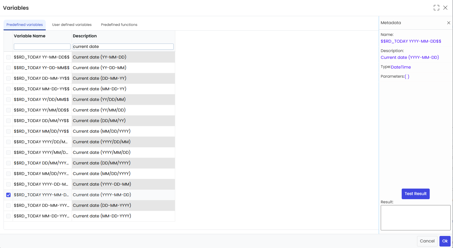 select current date in show variables