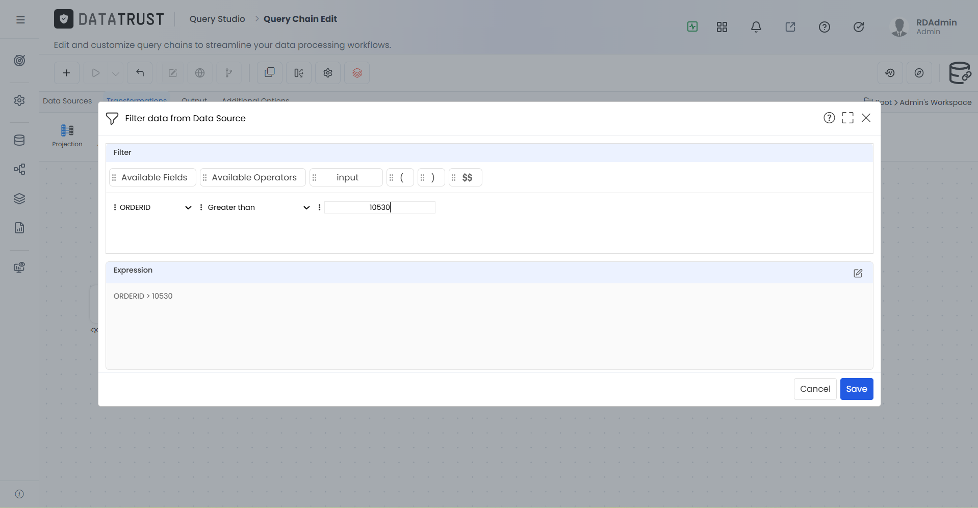 Filter value input field