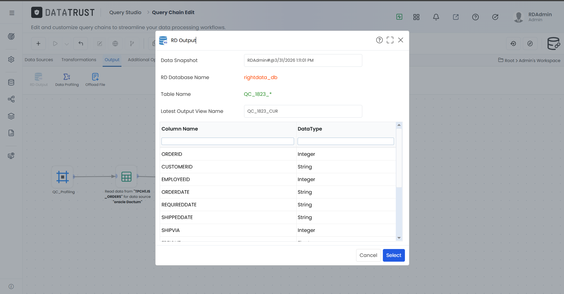 RD Output popup configuration