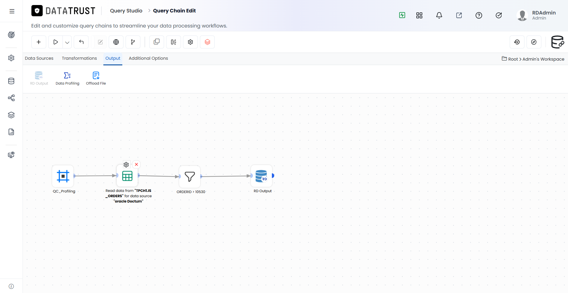 Query Chain canvas with full pipeline