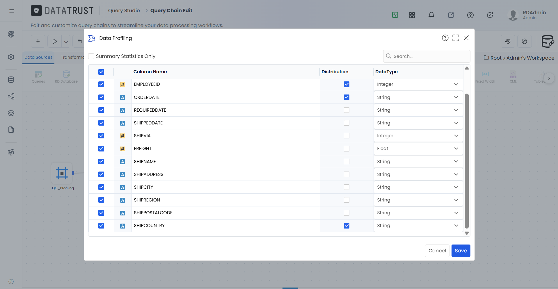Selecting specific columns for trend analysis