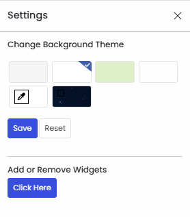 Widget configuration page — showing Available Widgets and Selected Widgets panels