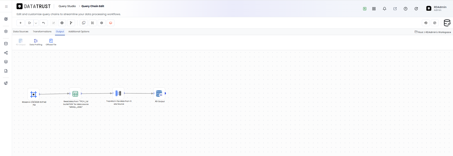 Query Chain edit page — detailed configuration view for the selected query chain