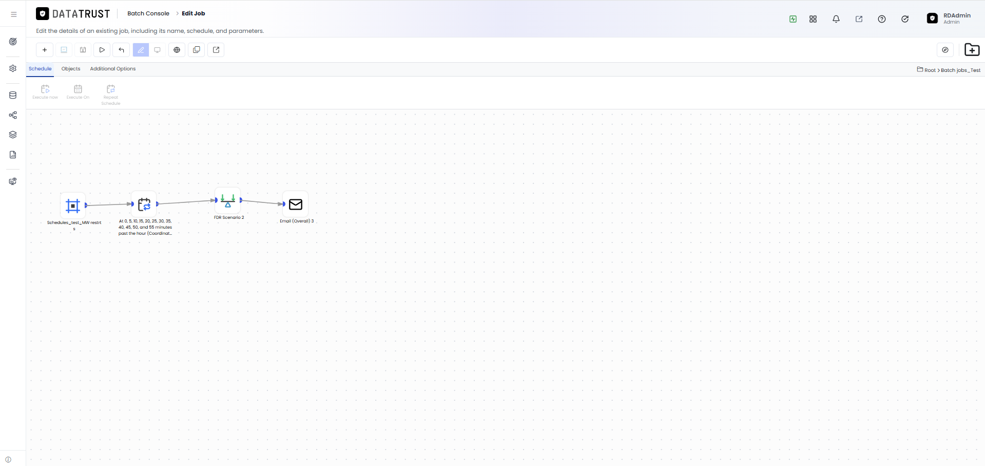 Job Edit page — detailed configuration view for the selected batch job