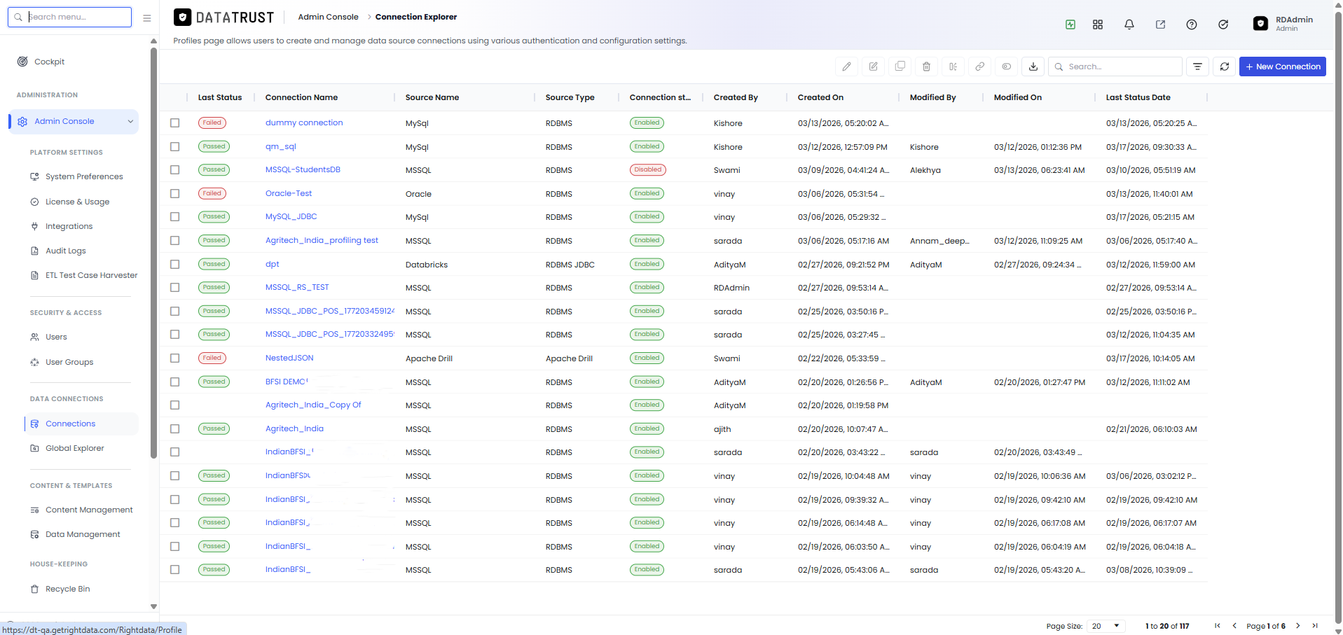 Connection Explorer listing page