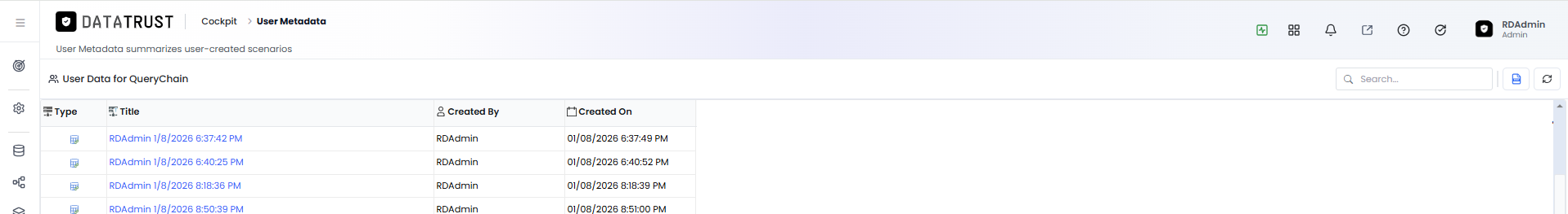 Asset Inventory — user data popup for Query Chain assets showing the list of query chains