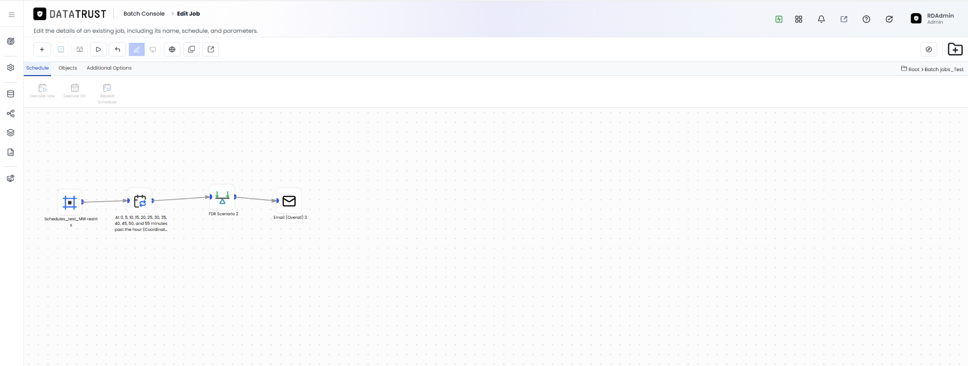 Selected Job Edit page — configuration and execution details for the chosen job