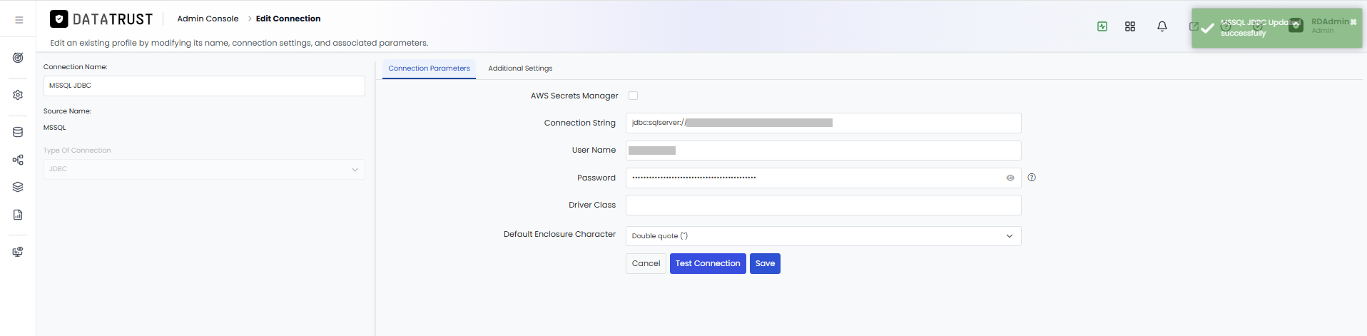 Connection updated successfully confirmation