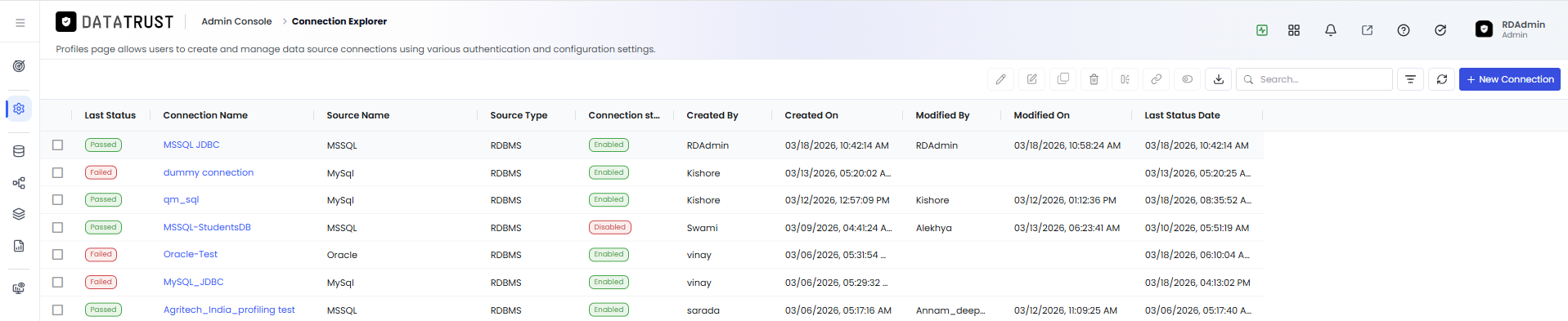 Connection Explorer with a connection selected for duplication