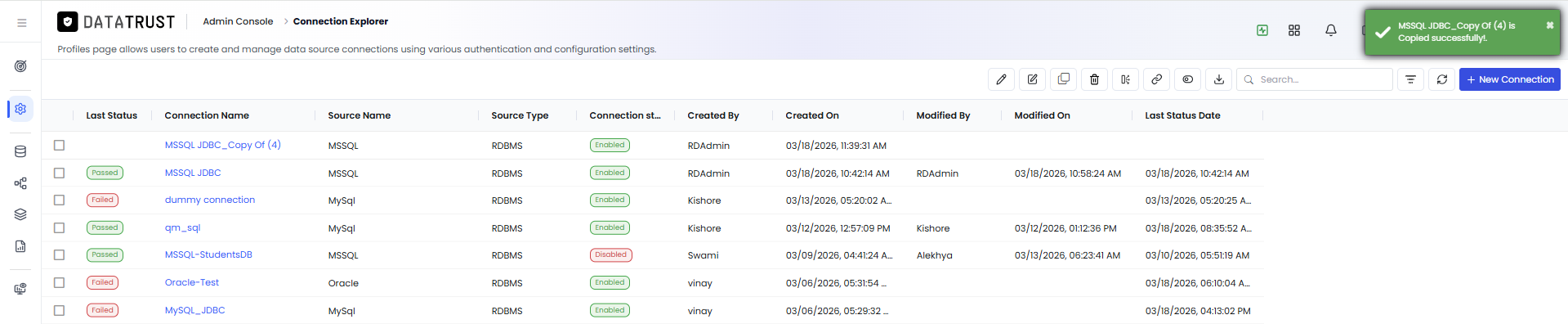 Connection Explorer showing the newly duplicated profile