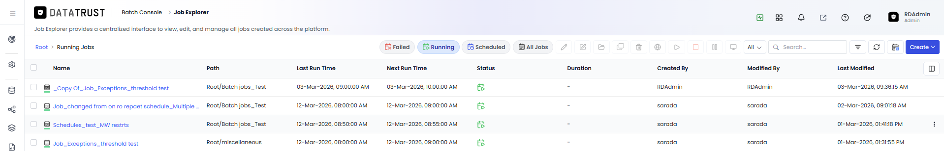 Job Explorer — the selected job highlighted in the list after navigation
