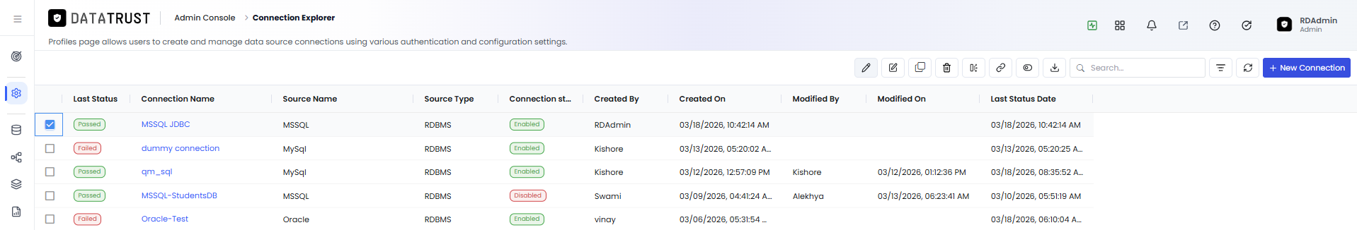 Rename button in the Connection Explorer toolbar with a connection selected