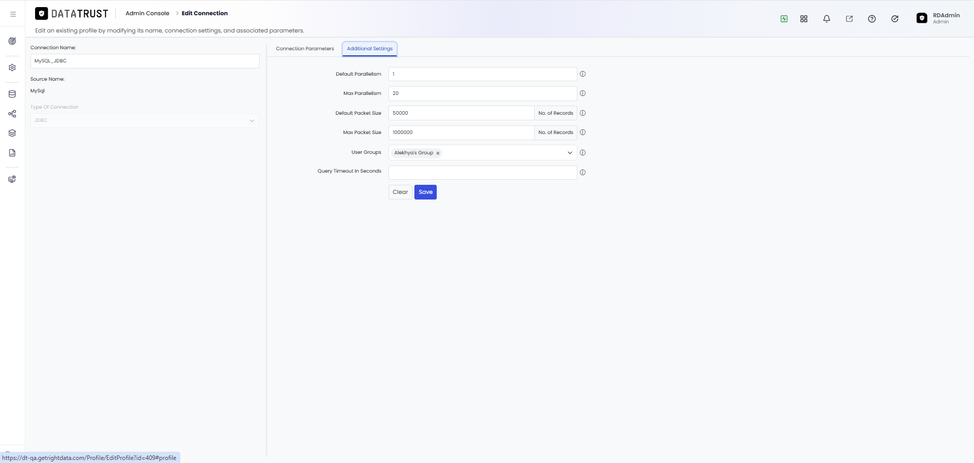 Additional Settings tab with all fields showing their current values