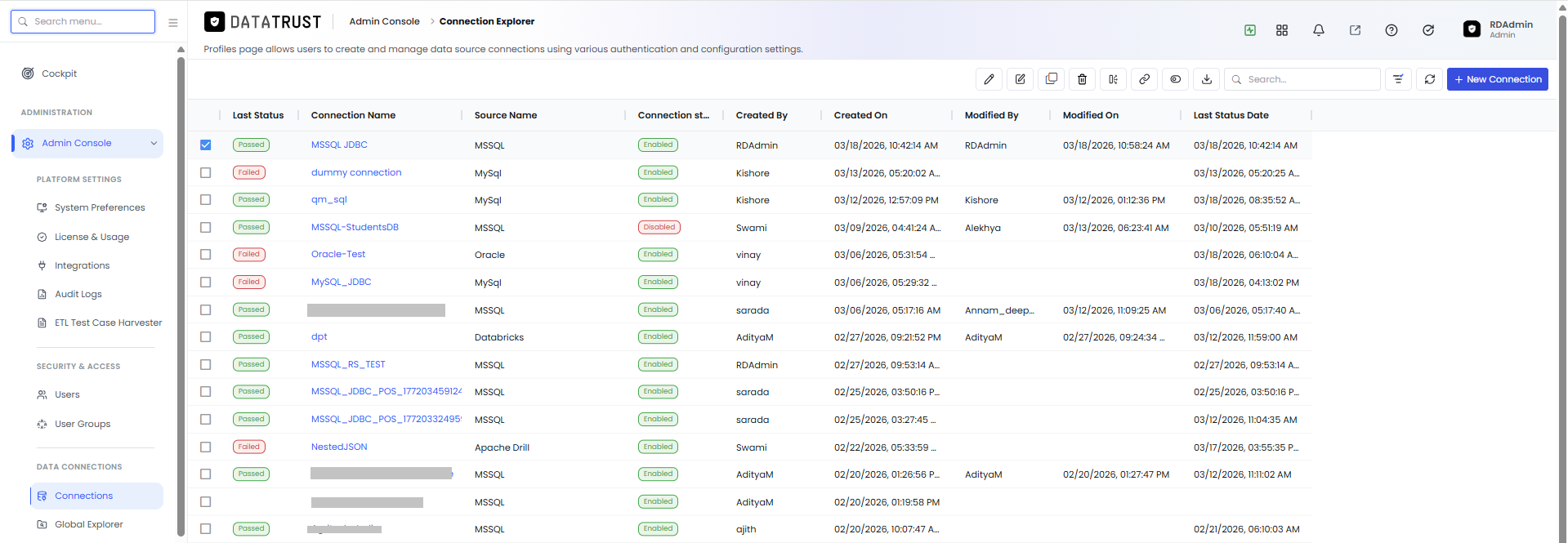 Connection Explorer listing page