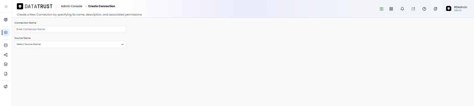 Create Connection page with Oracle selected as Source Name — Non JDBC type