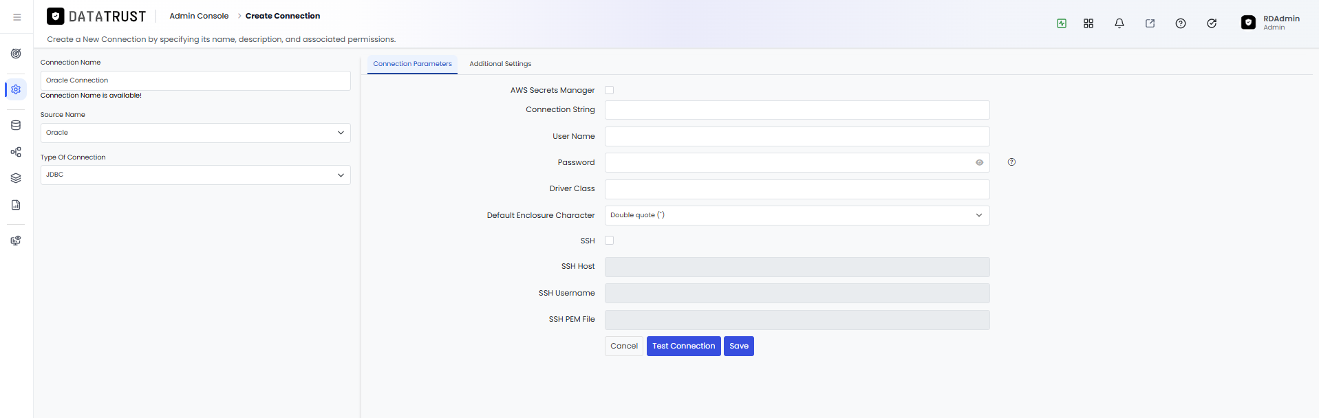 SSH checkbox and greyed-out SSH fields before enabling