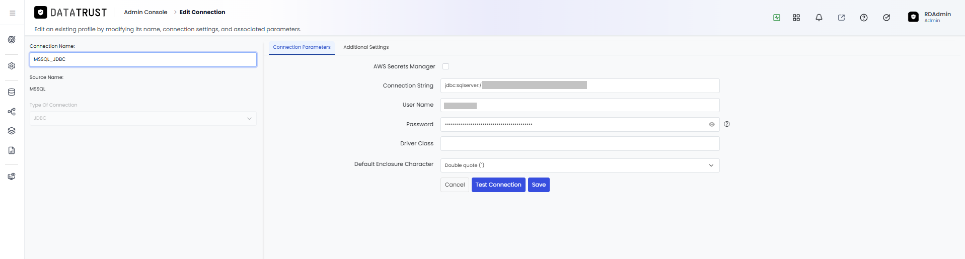 Connection Name field updated on the Edit Connection page