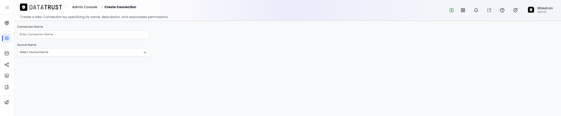 Create Connection page with JDBC type selected for an RDBMS source