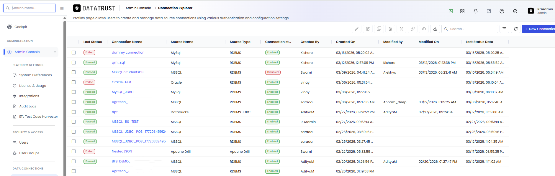 Connection Explorer listing page