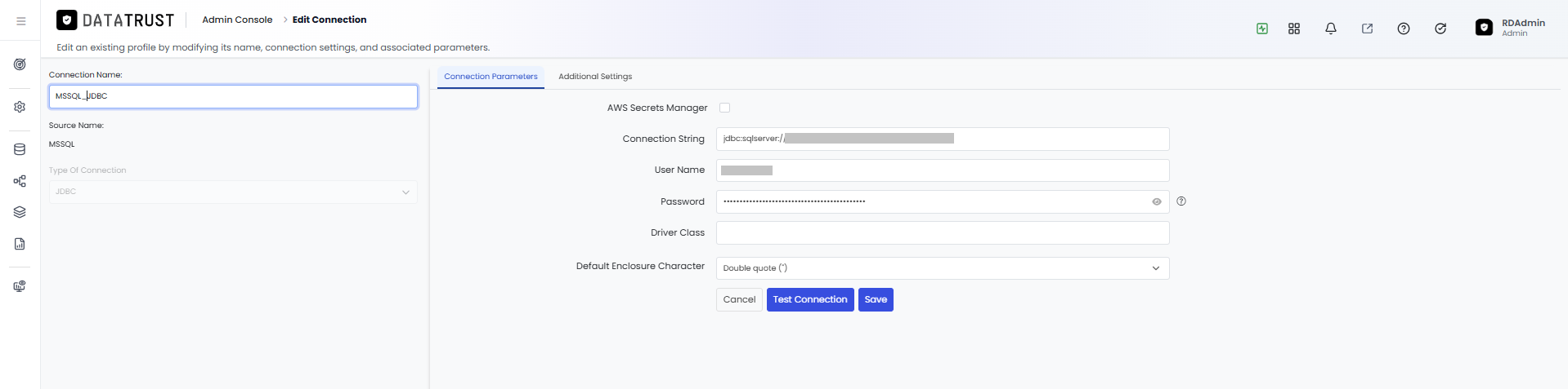 Save button on the Edit Connection page