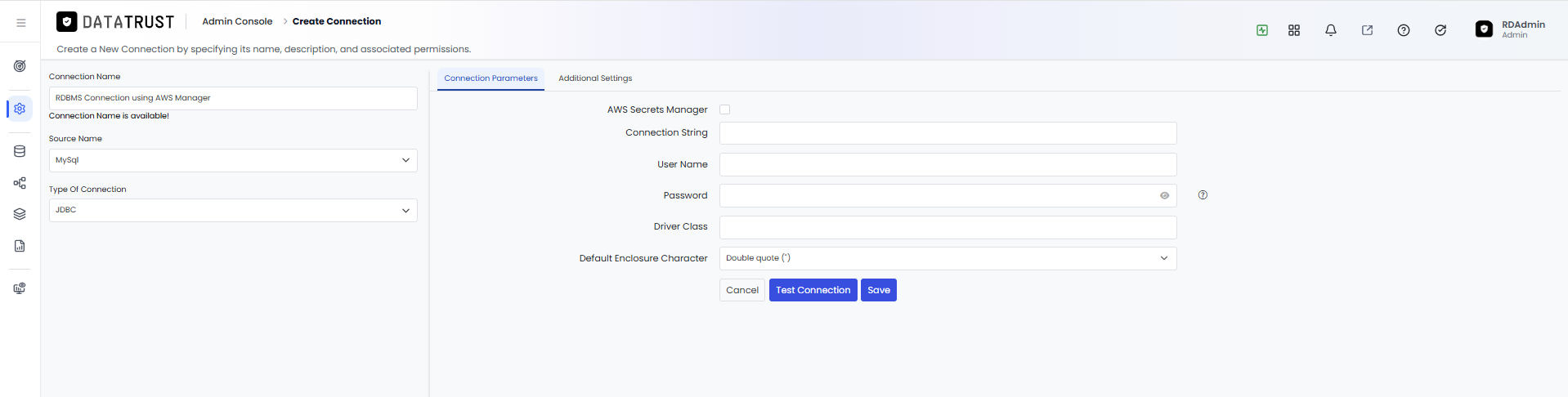 AWS Secrets Manager checkbox visible but unchecked