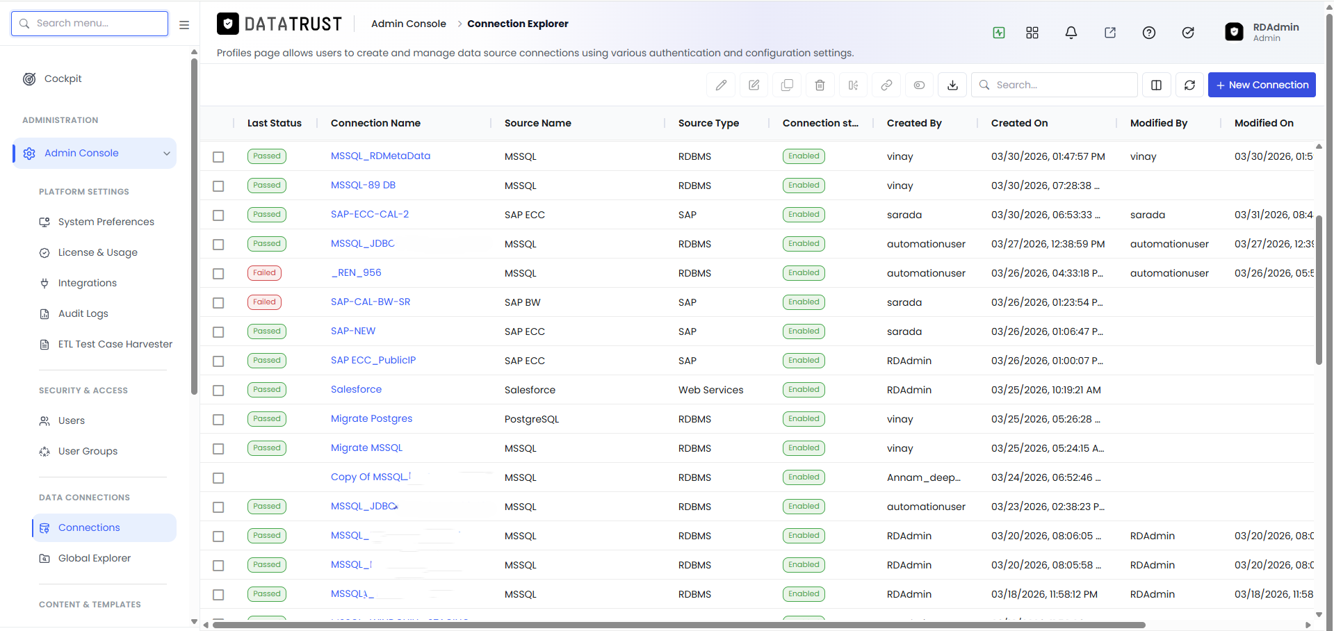 Connection Explorer listing page