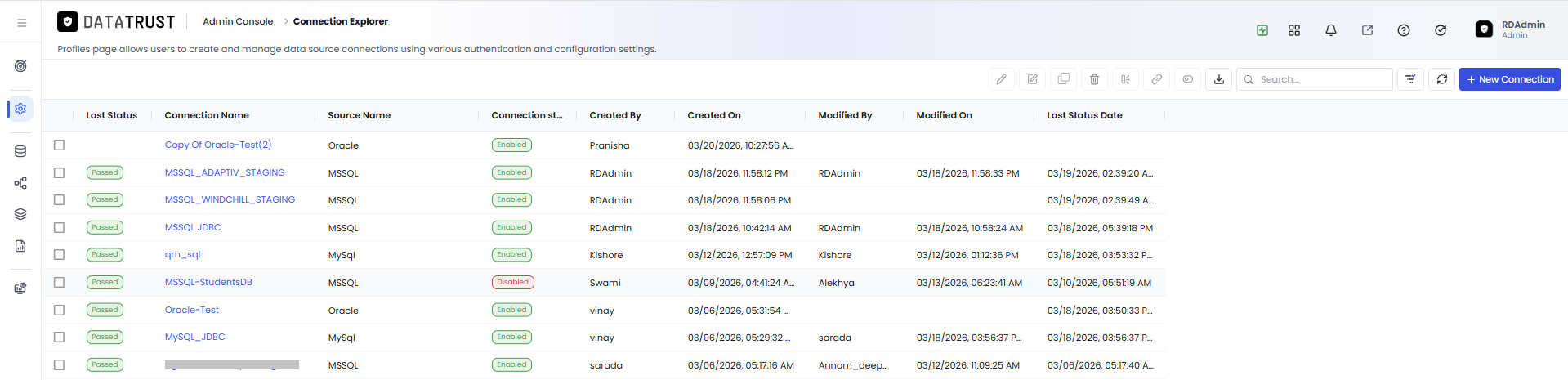 Connection Explorer listing page