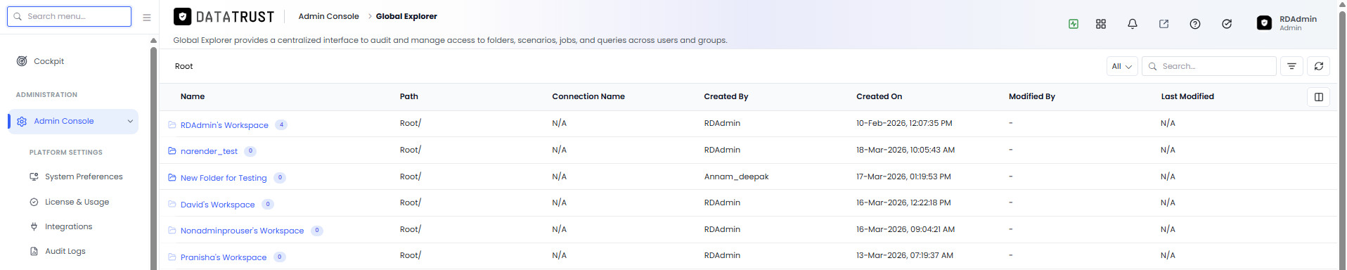 Connection Explorer navigation link