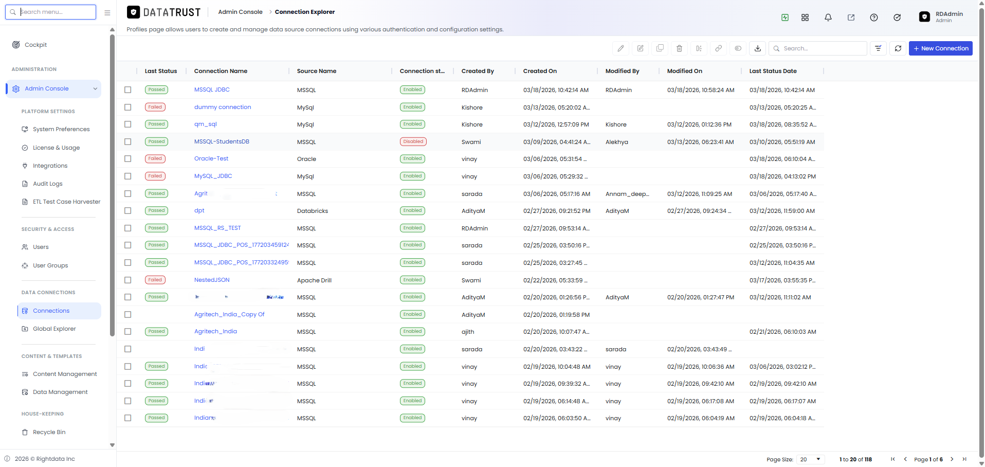 Connection Explorer listing page