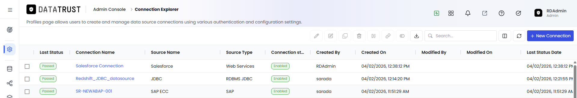 Connection Explorer showing the newly created Salesforce profile