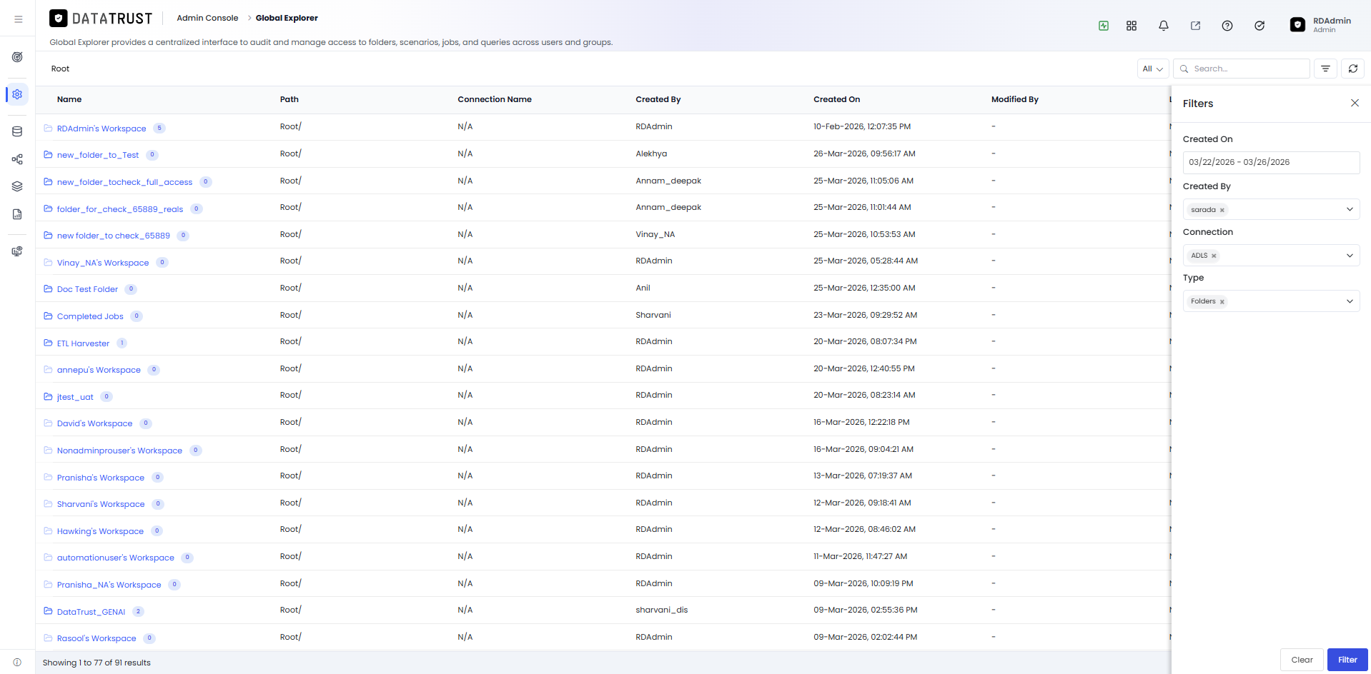 Filters panel with all criteria filled in