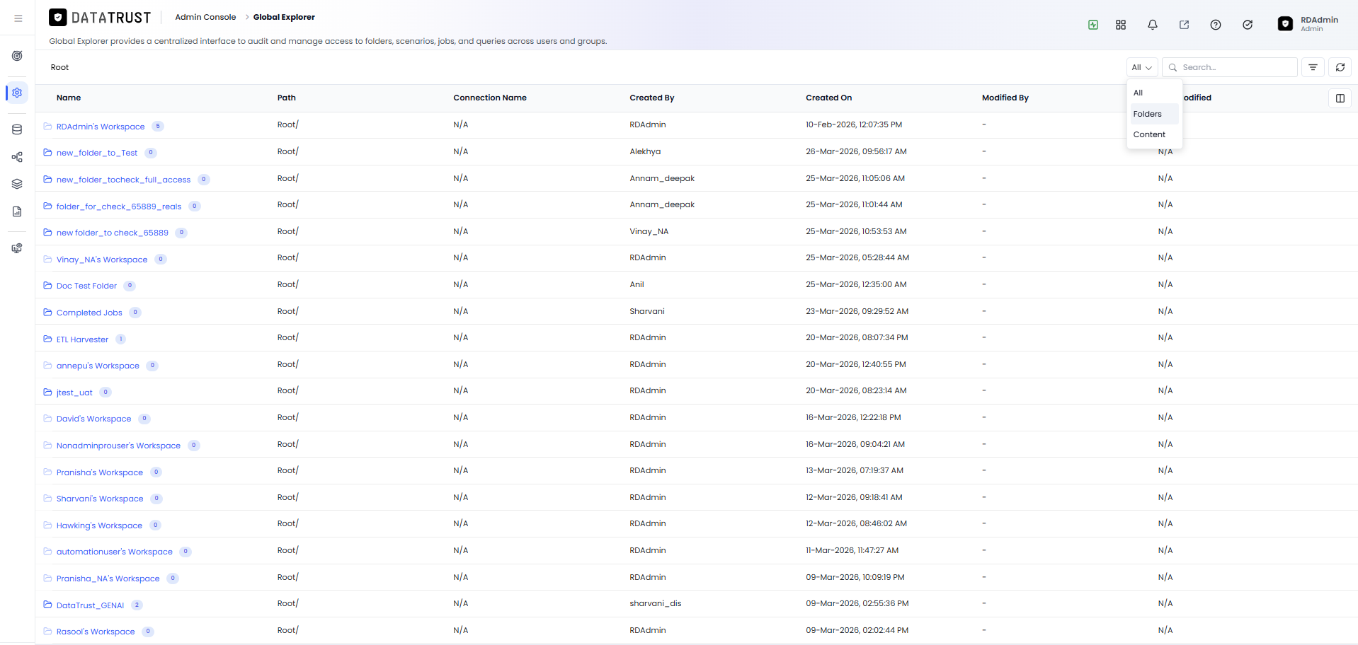 Show Folders view option selected