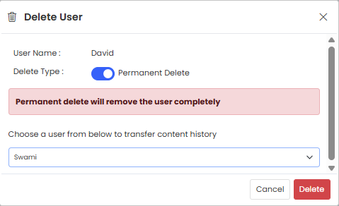 Transfer data popup