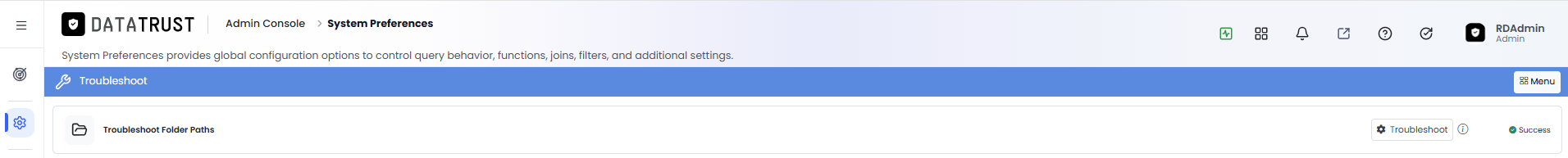 Troubleshoot — Menu icon for additional options