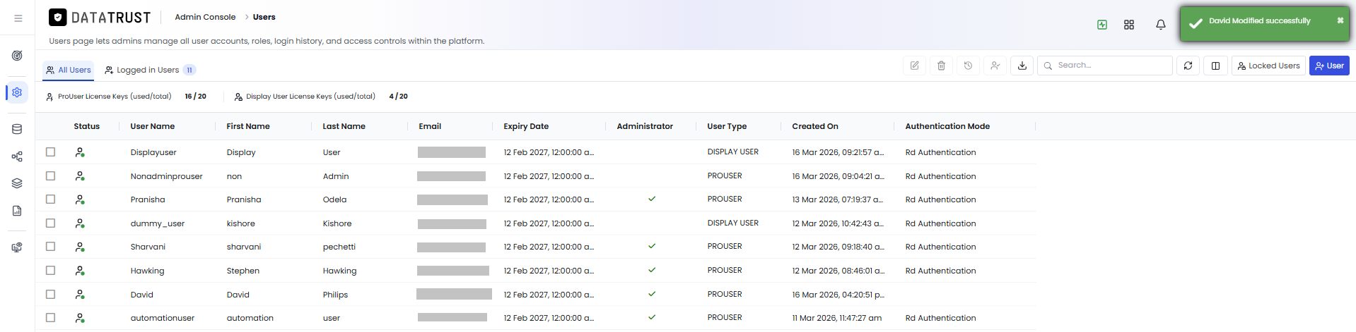User modified successfully confirmation