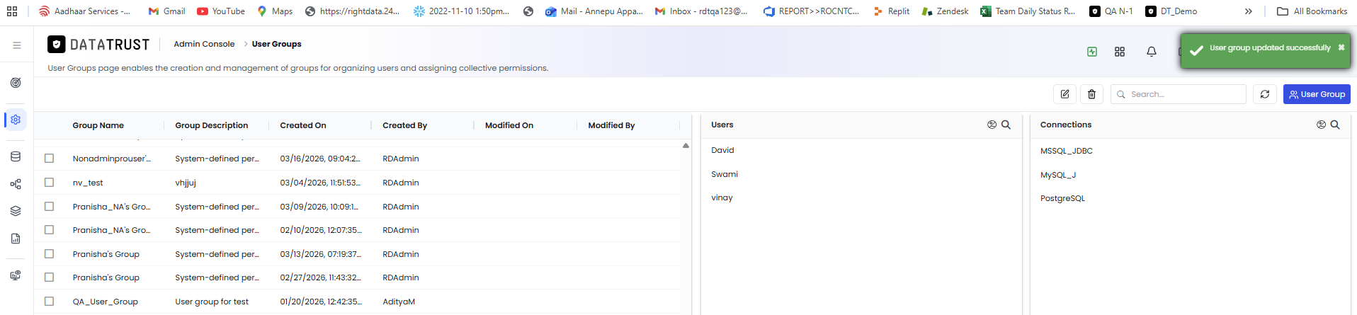 User Group updated successfully