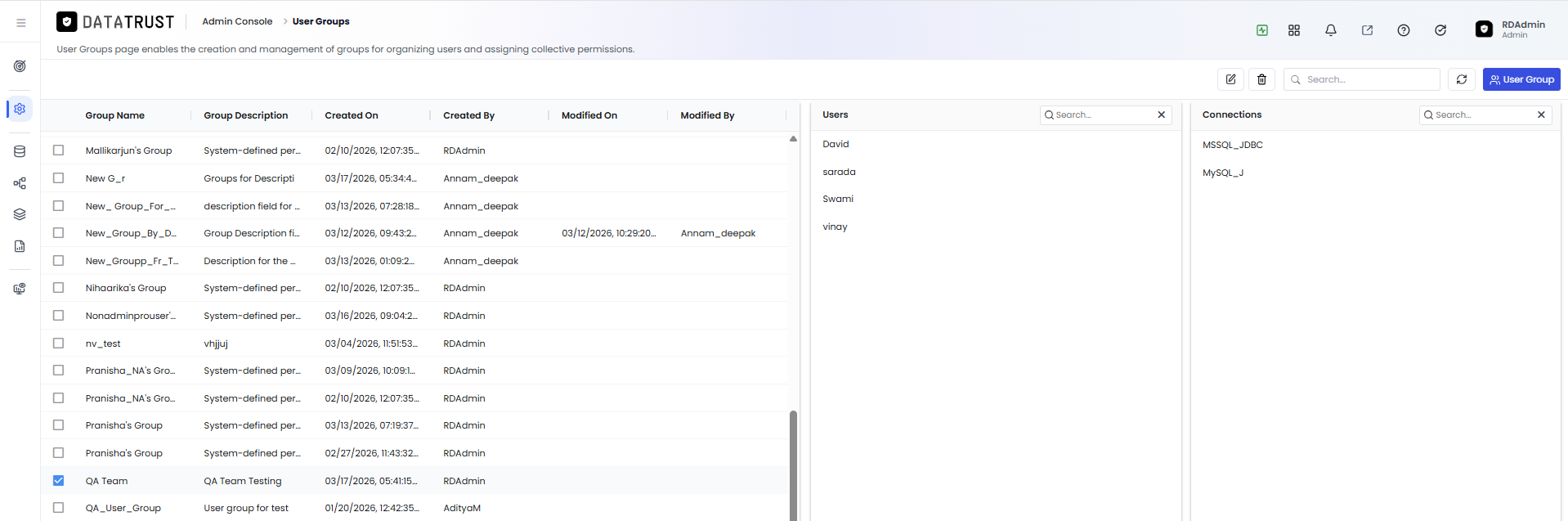 Search results showing filtered users and connections