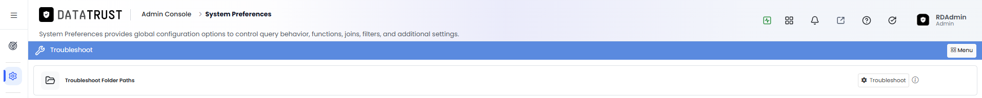 Troubleshoot diagnostics page