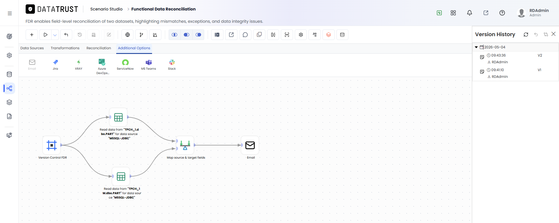 Version History button after second commit