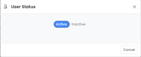 User Status popup with Active/Inactive toggle