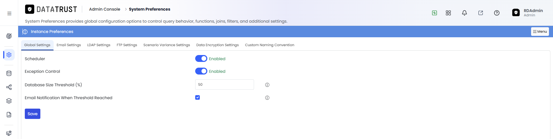 Global Settings tab