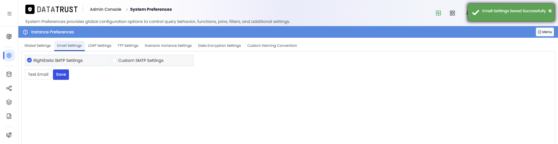 Email settings saved successfully