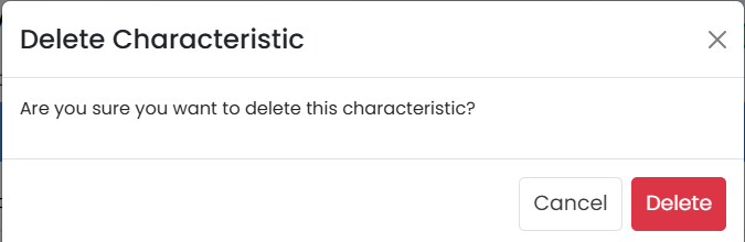 Delete characteristic confirmation pop-up
