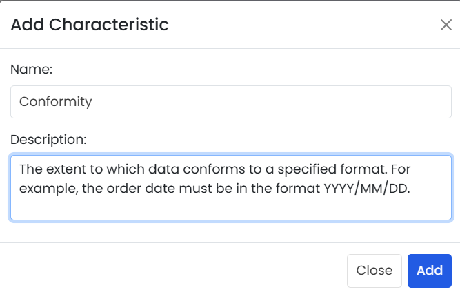Add Characteristic pop-up