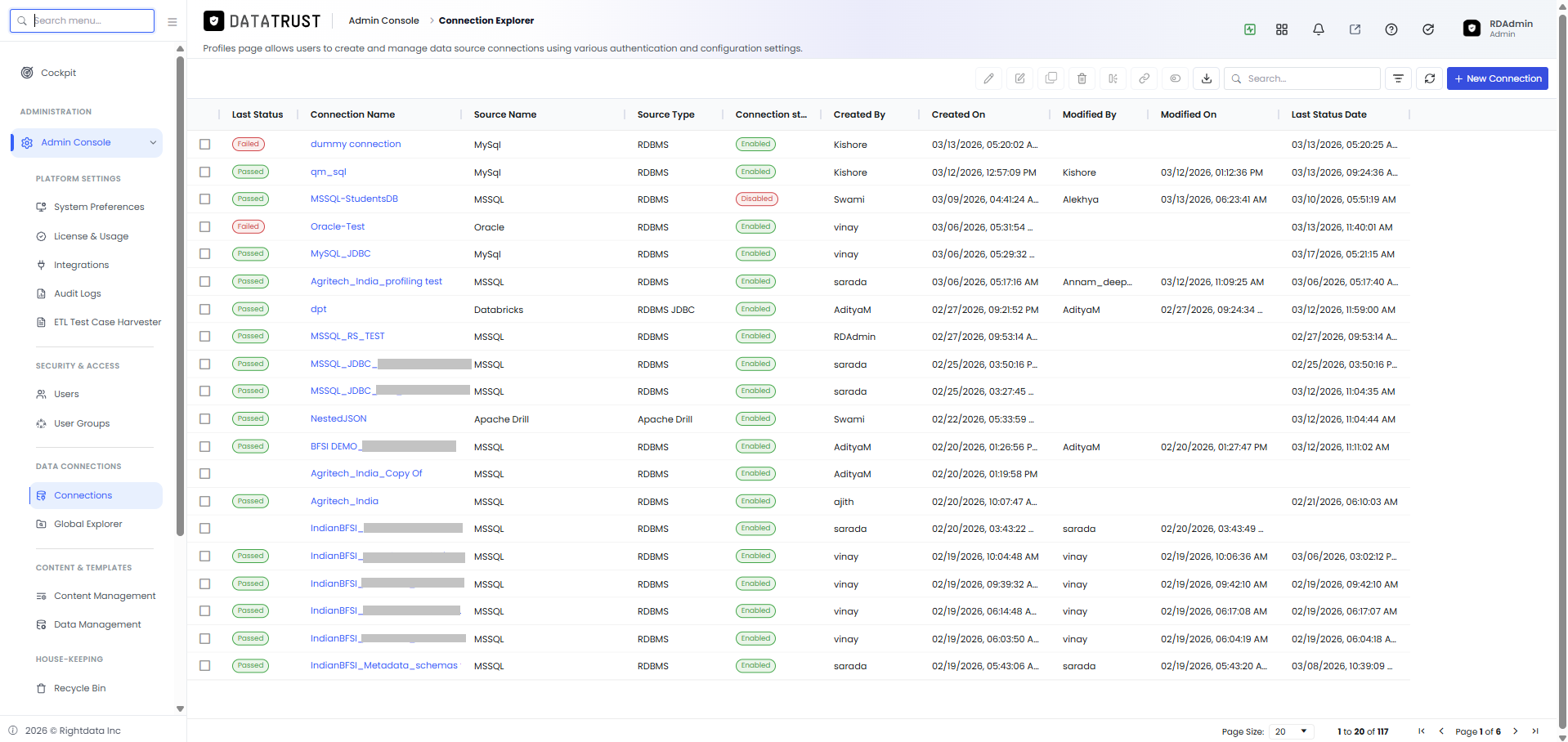 Data Management option in the Security sidebar
