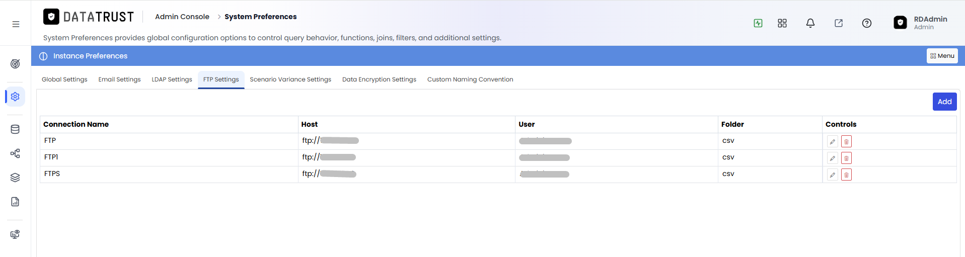 FTP Settings tab