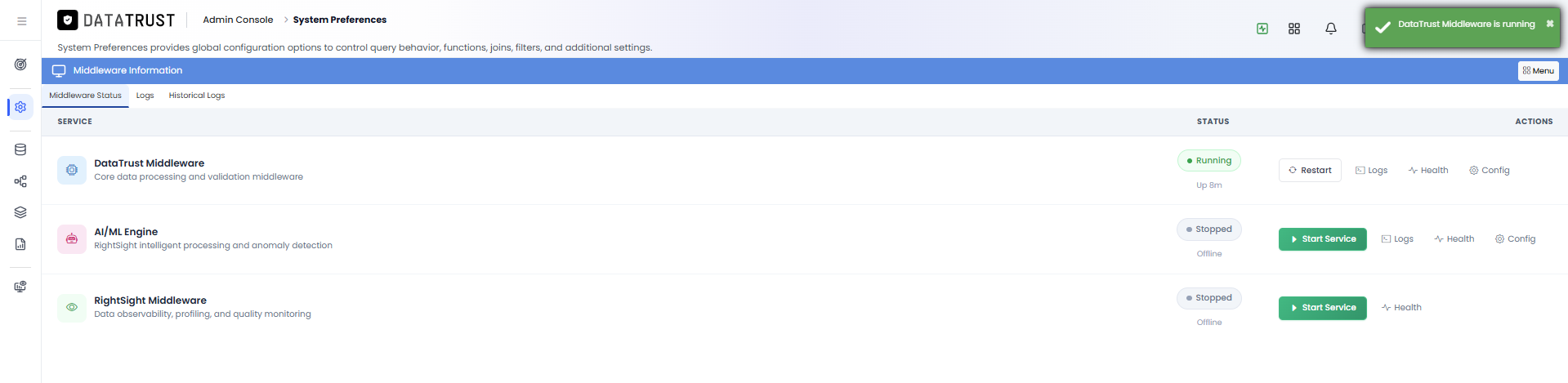 Middleware restarting