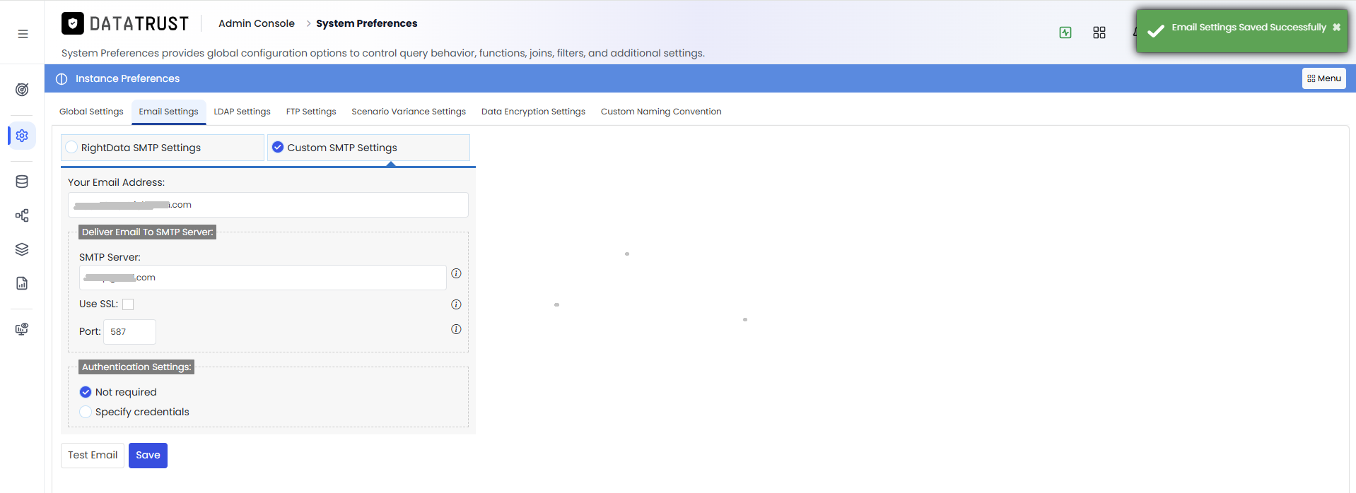 Email settings saved successfully after SMTP configuration