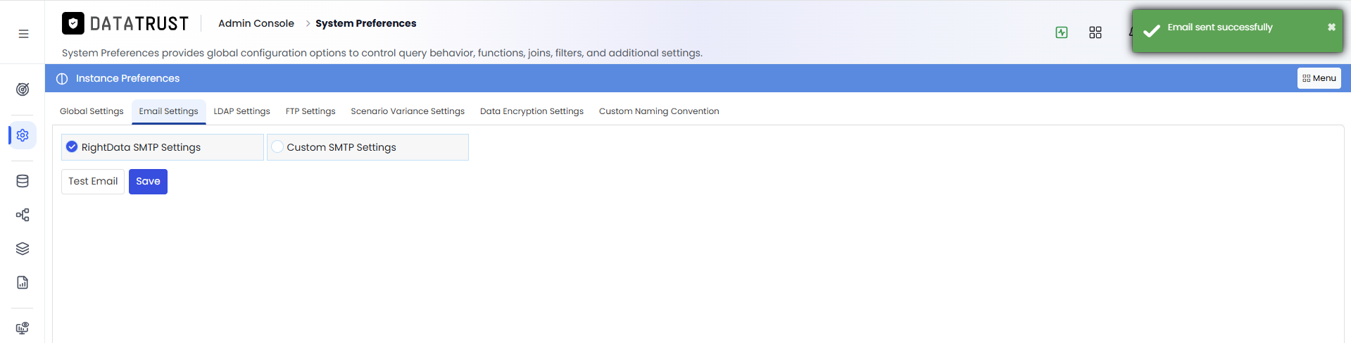 Test email sent successfully